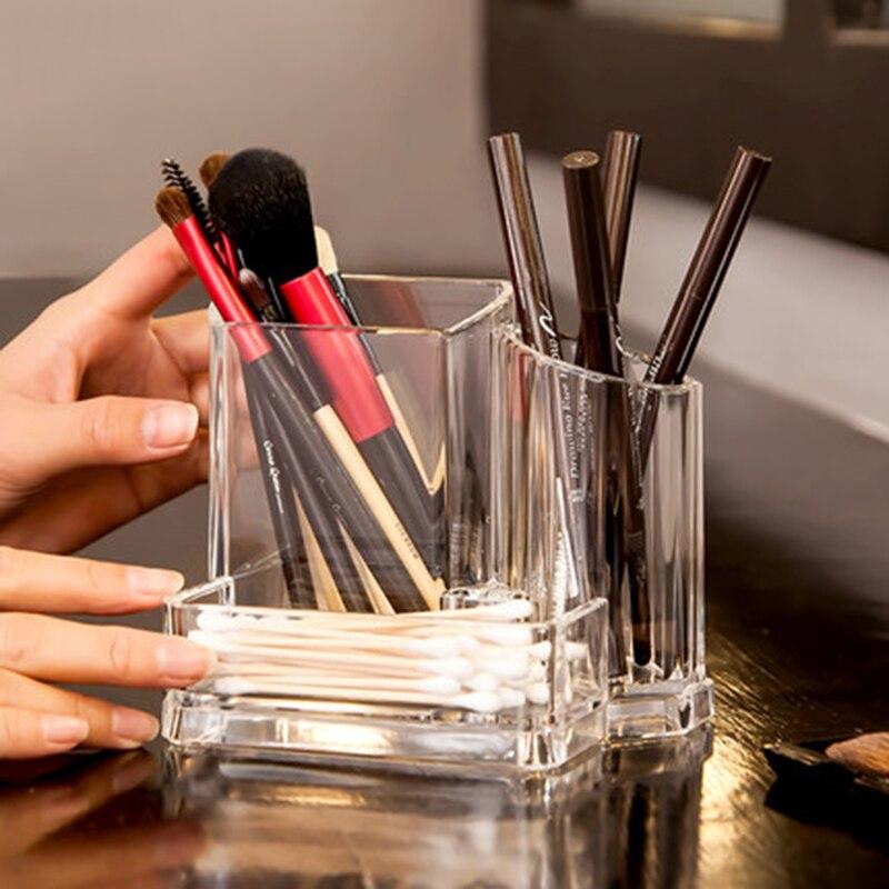 Pot à Crayons En Acrylique Transparent - 4 Compartiments - Pour Stylos, Pinceaux Maquillage, Fournitures De Bureau