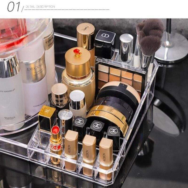 Organisateur Maquillage Rotatif Transparent - Porte Pinceaux Anti-Poussière Avec Couvercle