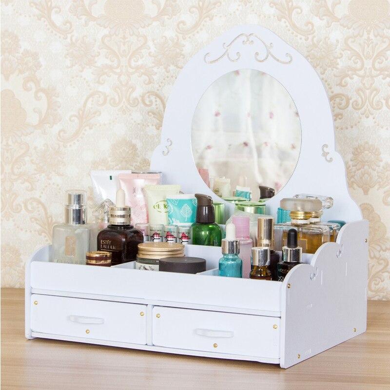 Boîte de rangement maquillage avec miroir et compartiments