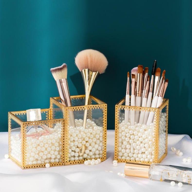 Pot de rangement pinceau maquillage en verre - Range Maquillage
