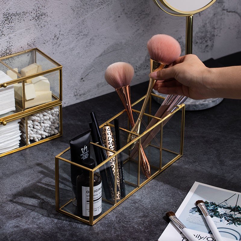 Organisateur de Bureau en Verre - Range Maquillage