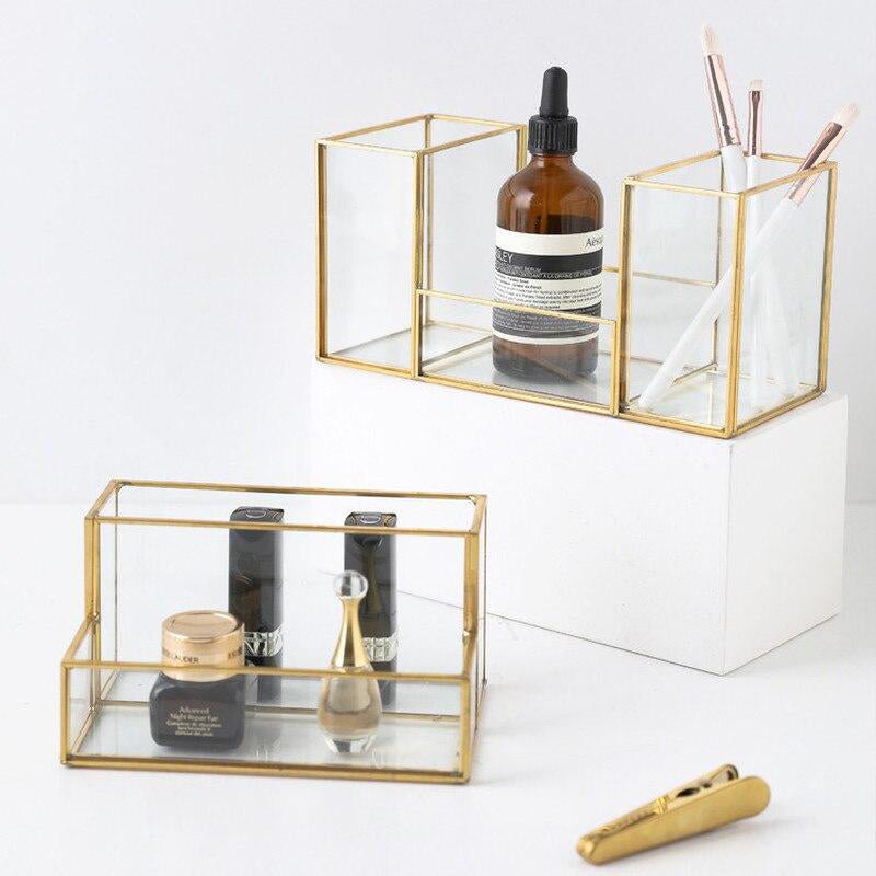 Organisateur de Maquillage en Verre Doré - Range Maquillage