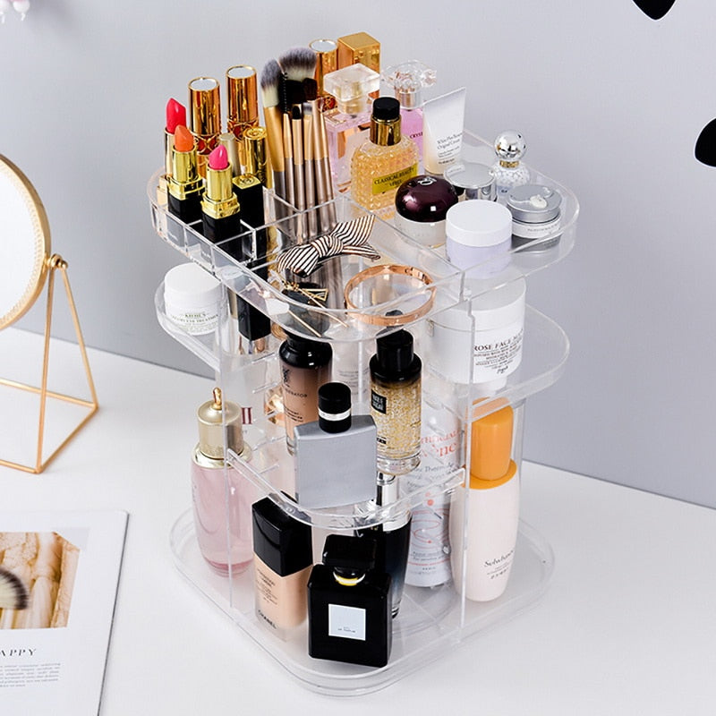 Organisateur de maquillage pivotant transparent